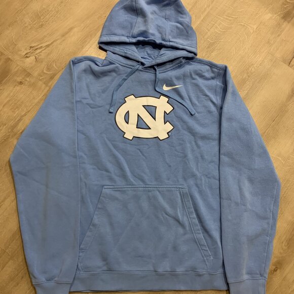 Nike UNC North Carolina Tar Heels Blue Hoodie Men's Large L Swoosh Sweatshirt - Picture 1 of 8